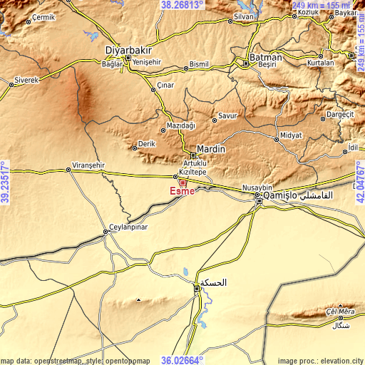 Topographic map of Eşme