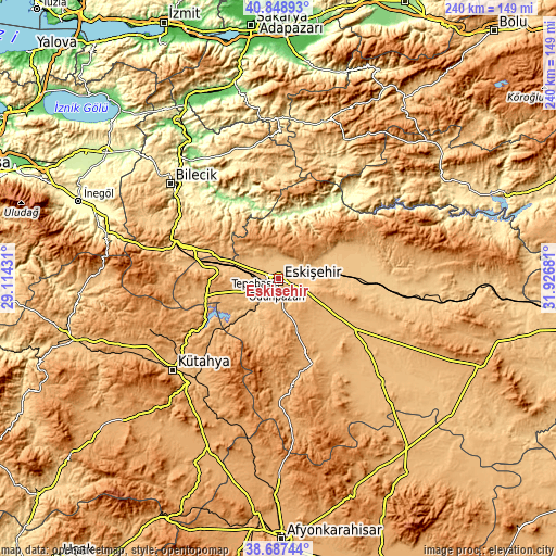 Topographic map of Eskişehir