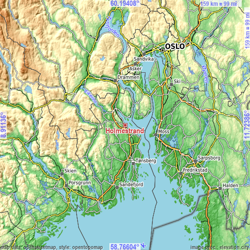 Topographic map of Holmestrand