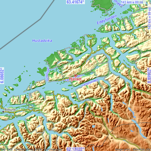 Topographic map of Hjelset