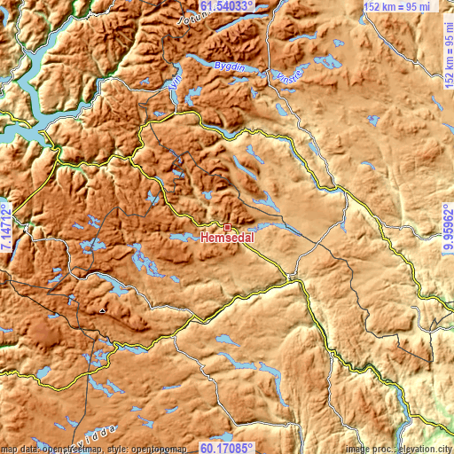 Topographic map of Hemsedal