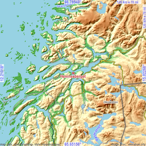 Topographic map of Hemnesberget