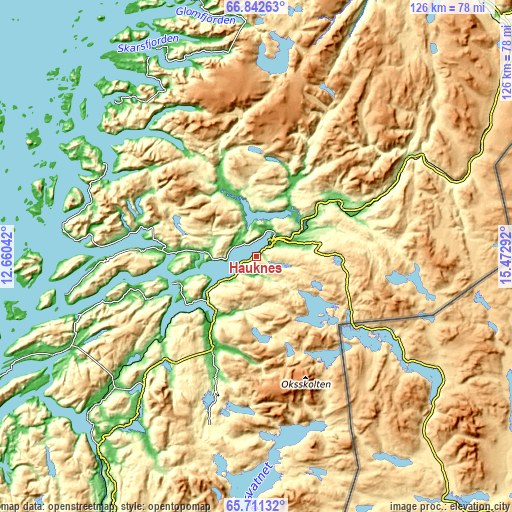 Topographic map of Hauknes