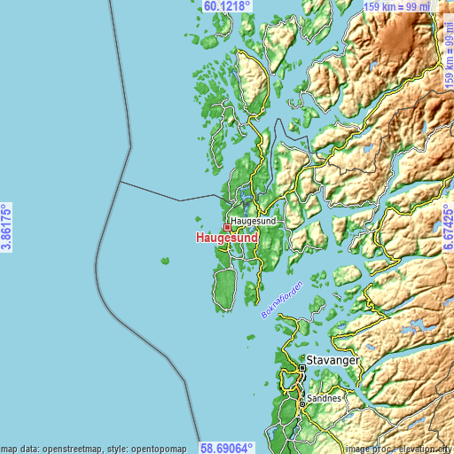 Topographic map of Haugesund