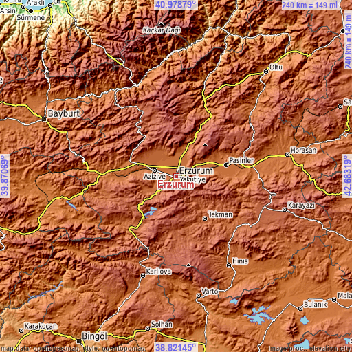 Topographic map of Erzurum