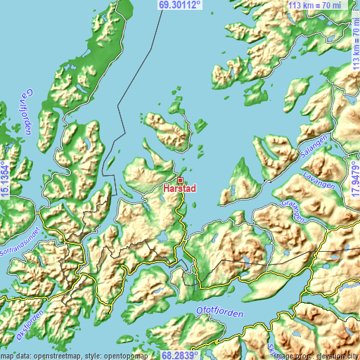 Topographic map of Harstad