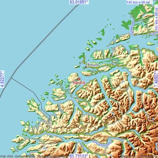 Topographic map of Hareid