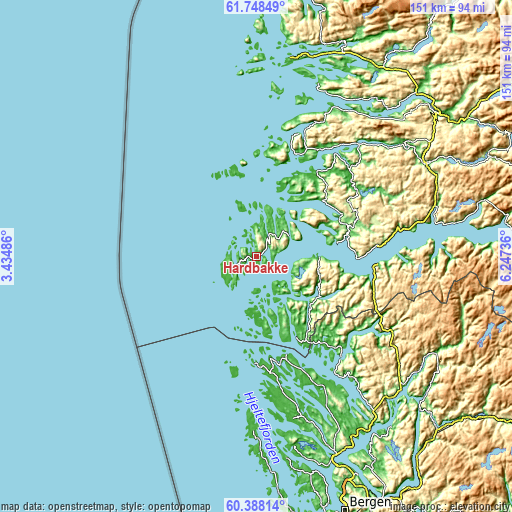 Topographic map of Hardbakke