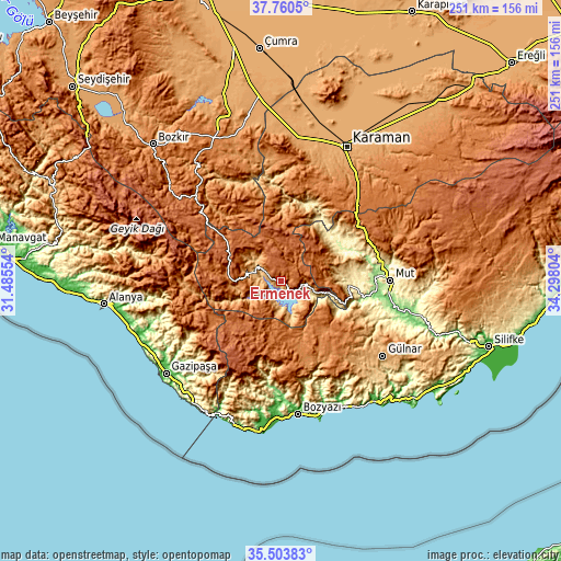 Topographic map of Ermenek