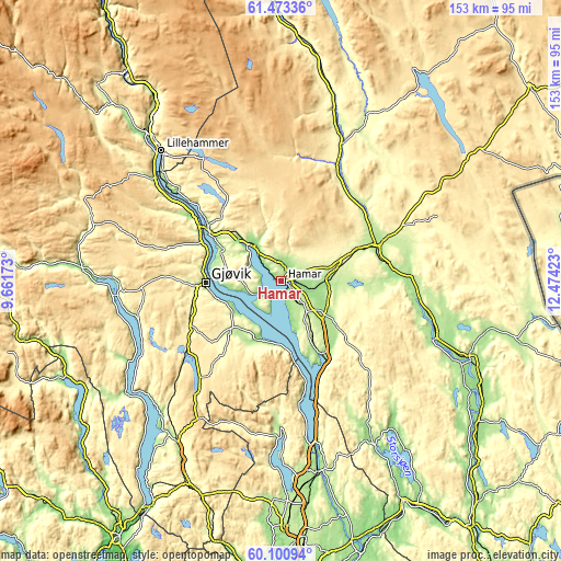 Topographic map of Hamar