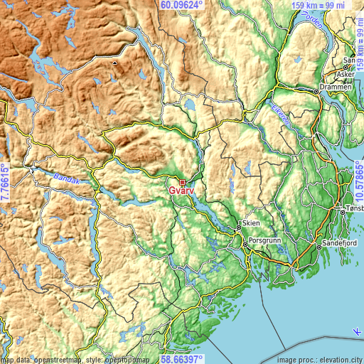 Topographic map of Gvarv