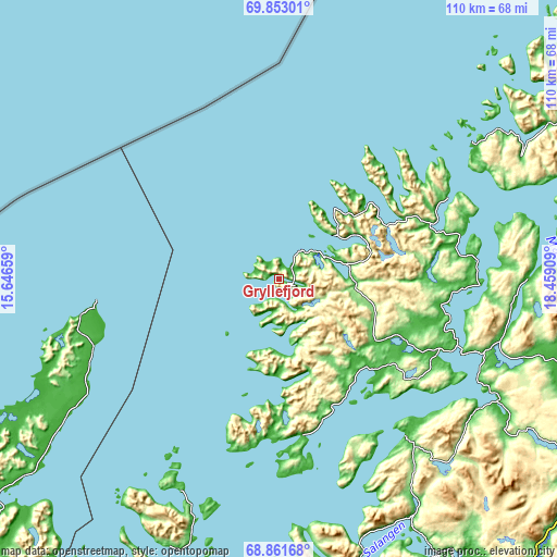 Topographic map of Gryllefjord