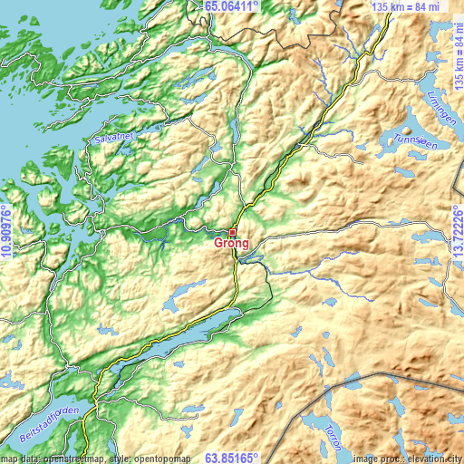 Topographic map of Grong