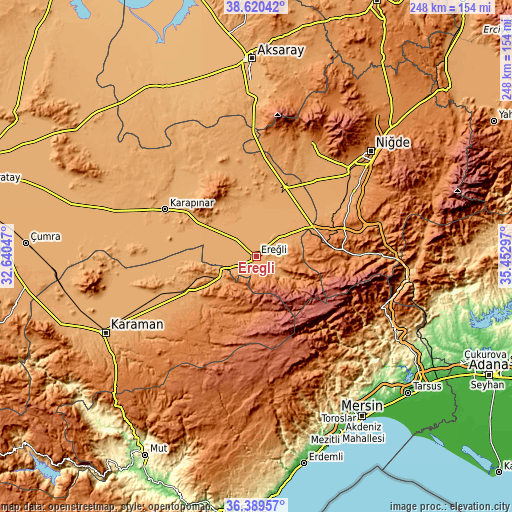 Topographic map of Ereğli