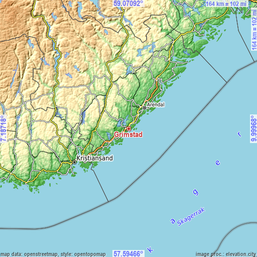 Topographic map of Grimstad