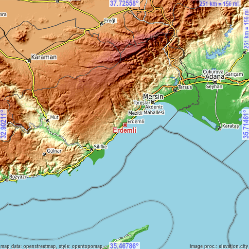 Topographic map of Erdemli