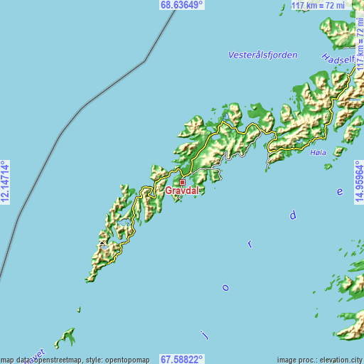 Topographic map of Gravdal