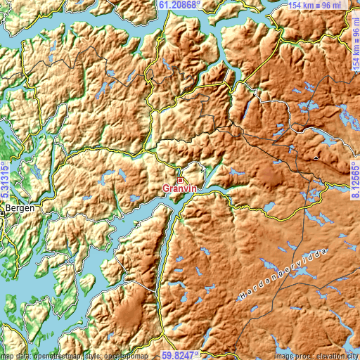 Topographic map of Granvin