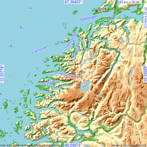 Topographic map of Glomfjord