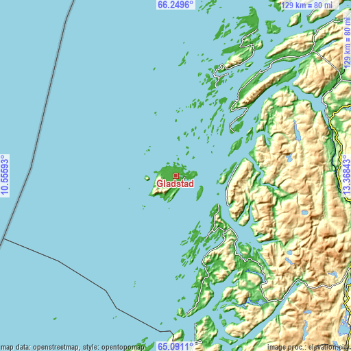 Topographic map of Gladstad