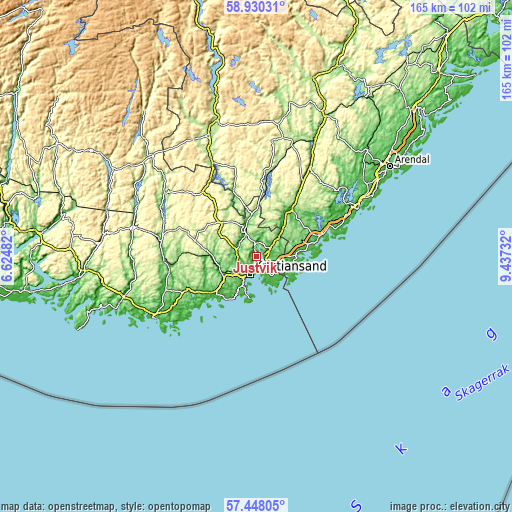 Topographic map of Justvik