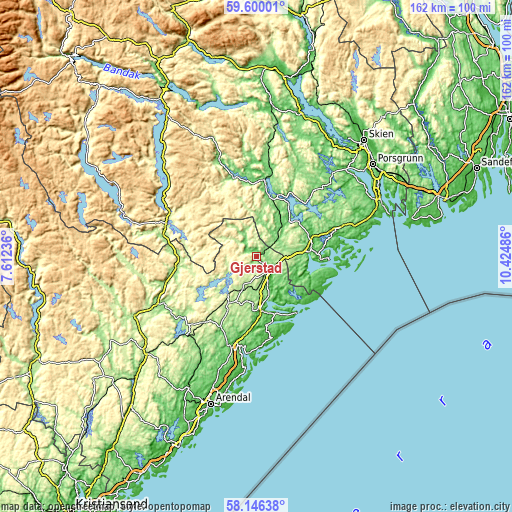 Topographic map of Gjerstad