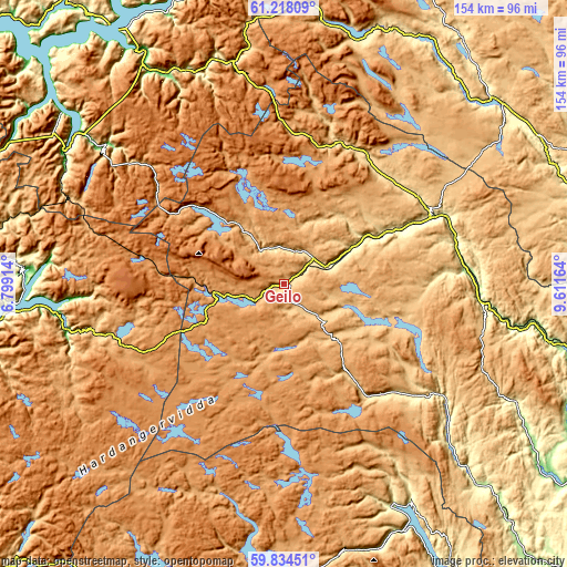 Topographic map of Geilo