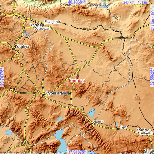 Topographic map of Emirdağ