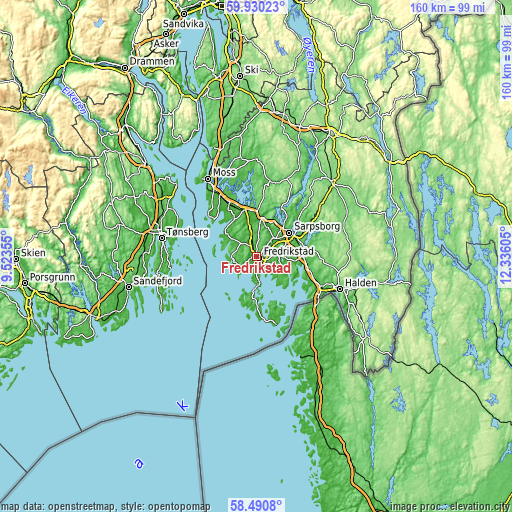 Topographic map of Fredrikstad