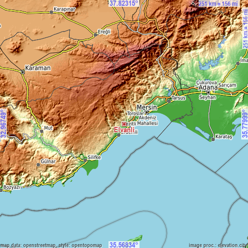 Topographic map of Elvanlı