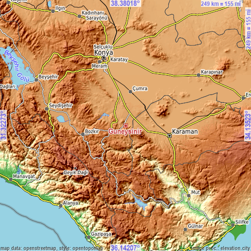 Topographic map of Güneysınır
