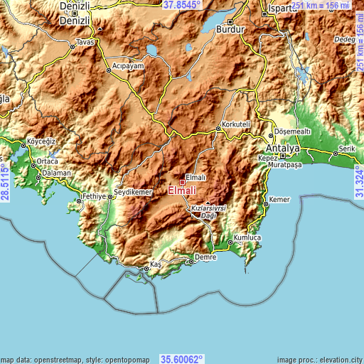 Topographic map of Elmalı