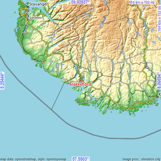 Topographic map of Flekkefjord