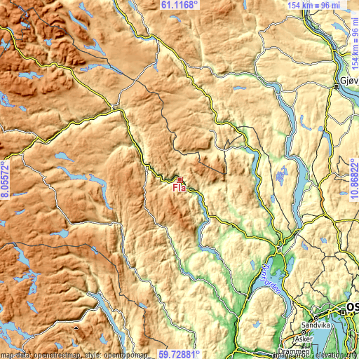 Topographic map of Flå