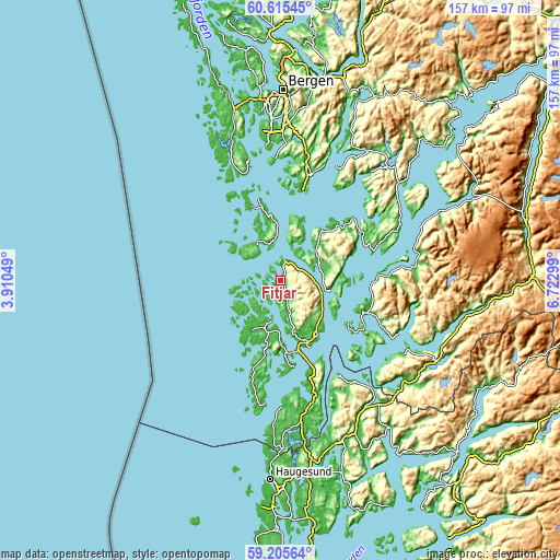 Topographic map of Fitjar