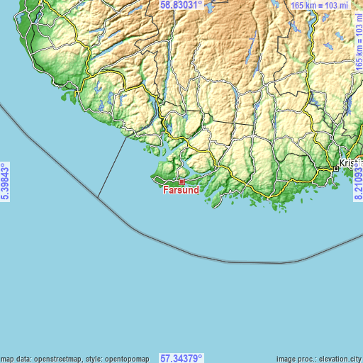 Topographic map of Farsund