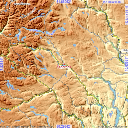 Topographic map of Fagernes