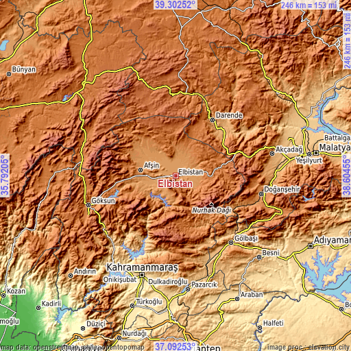 Topographic map of Elbistan