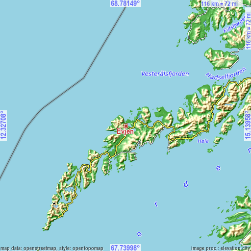 Topographic map of Evjen