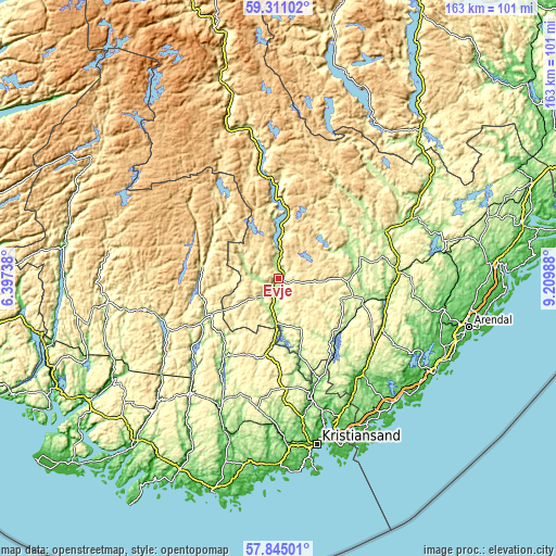 Topographic map of Evje