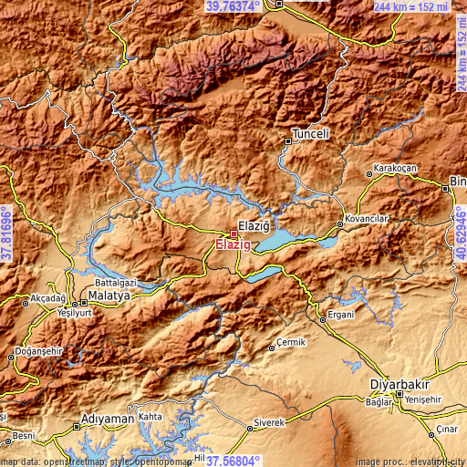 Topographic map of Elazığ