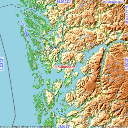 Topographic map of Eikelandsosen