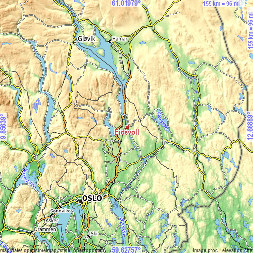 Topographic map of Eidsvoll