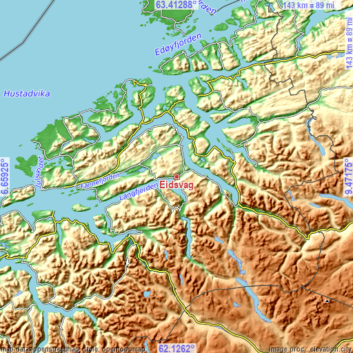 Topographic map of Eidsvåg