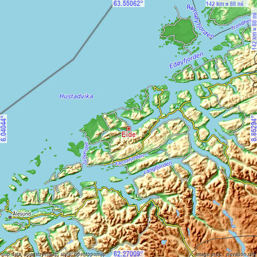 Topographic map of Eide