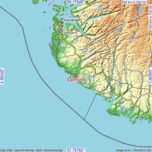 Topographic map of Egersund