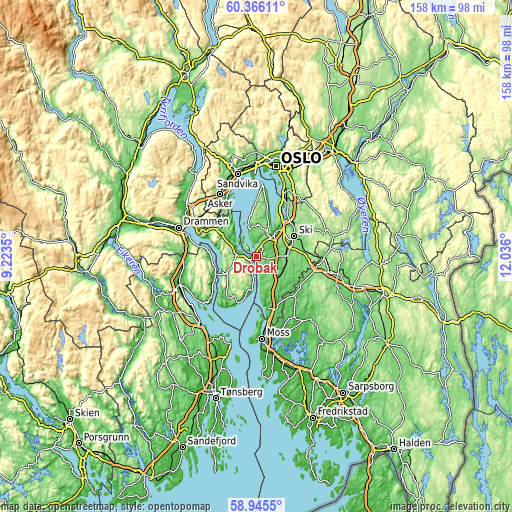 Topographic map of Drøbak