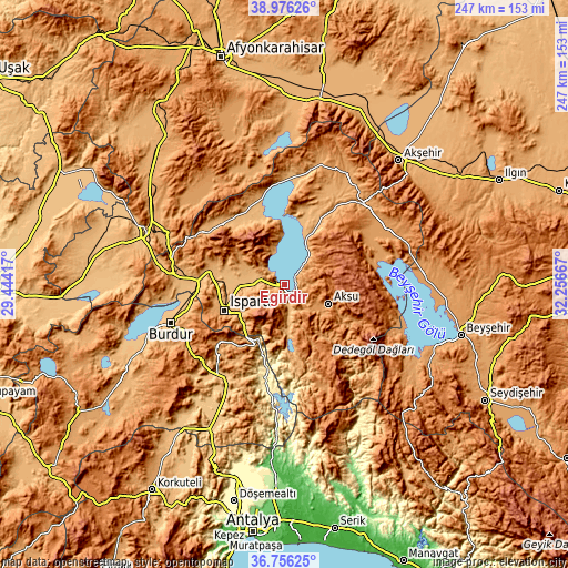 Topographic map of Eğirdir