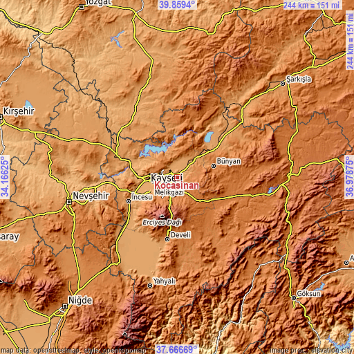 Topographic map of Kocasinan