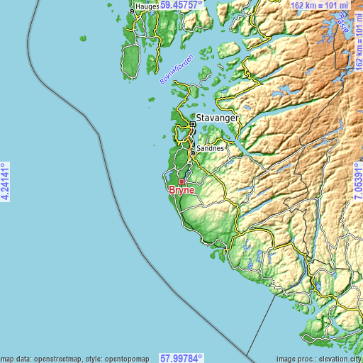 Topographic map of Bryne